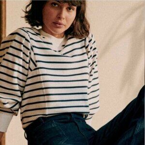 Sezane Black and White Breton Striped Sweatshirt